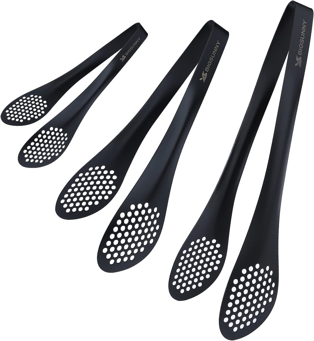 MSY BIGSUNNY Kitchen Buffet Tongs - Heavy Duty Food Serving Set for Cooking, BBQ - Metal Salad Tongs Set of 3 (Black 7" 9" & 11")