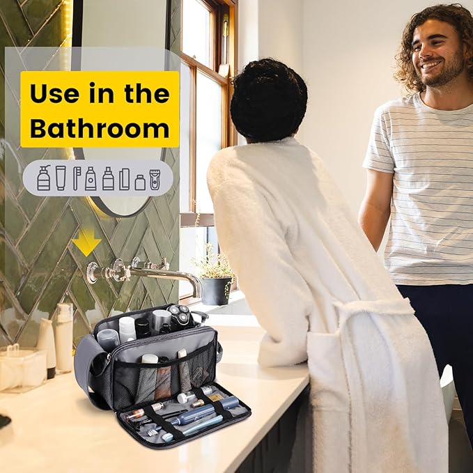 Vorspack Travel Toiletry Bag for Men - Large Mens Toiletry Travel Bag Water Resistant Dopp Kit Shaving Bag for Bathroom Toiletries Gifts - Grey