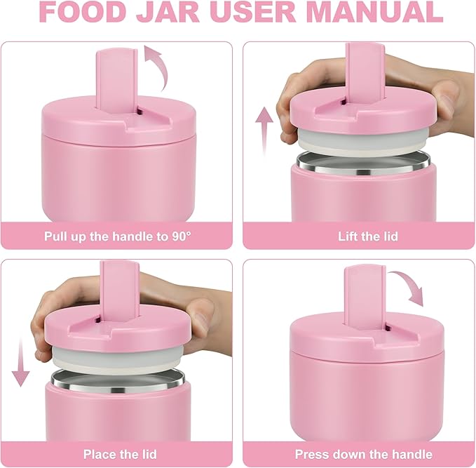 12oz Food Thermo for Hot Food Insulated Vacuum Soup Jar with Buckle Lid, Stainless Steel Wide Mouth Leak Proof Lunch Container