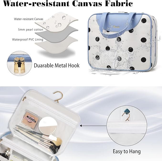 Hanging Travel Toiletry Bag,Large Capacity Cosmetic Travel Toiletry Organizer for Women with 4 Compartments & 1 Sturdy Hook,Perfect for Travel/Daily Use/Christmas