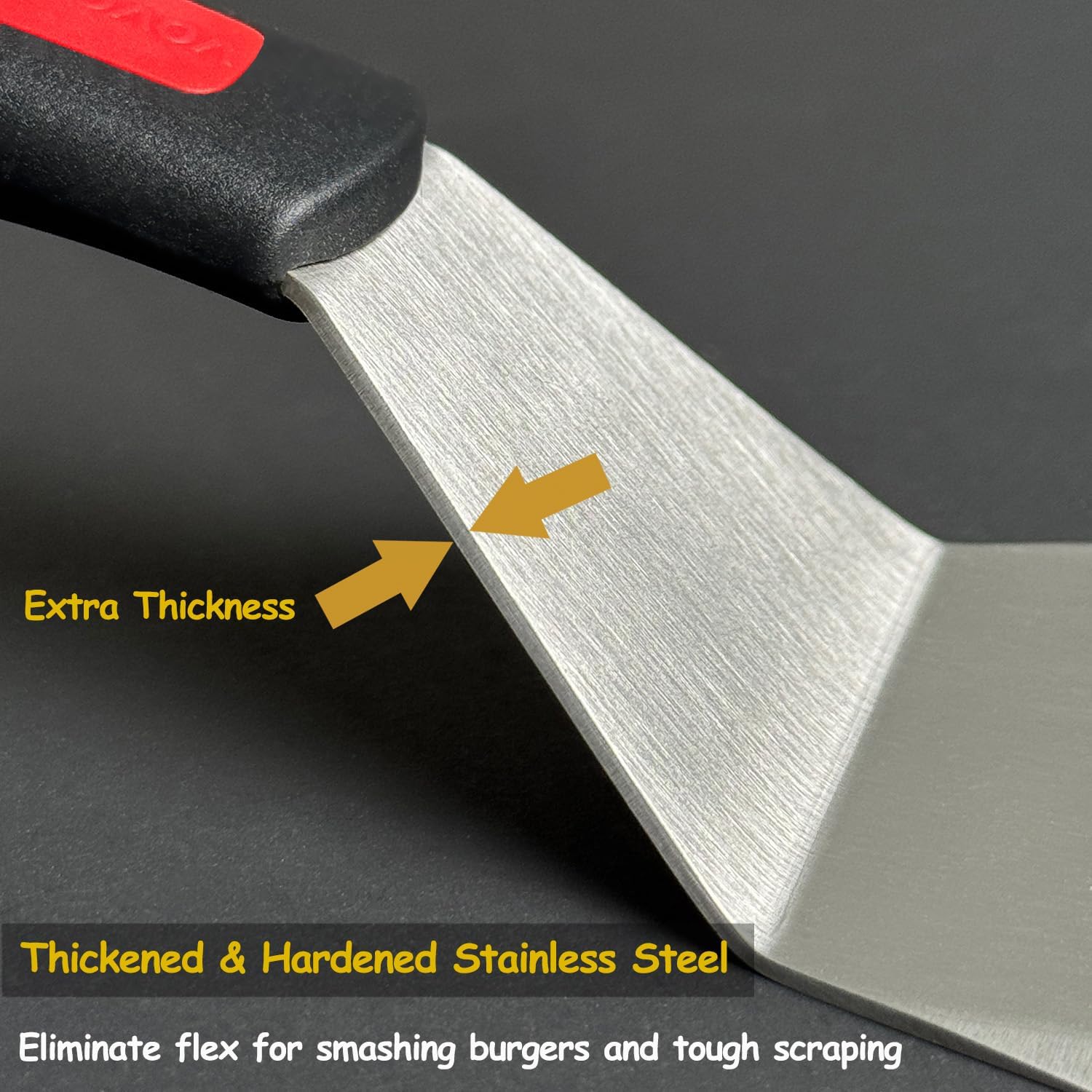 Professional Metal Spatula for Cast Iron Skillets and Flat Top Grills, Full Tang Silicone Handle,Thickened Stainless Steel Blade, Smash Burger Spatula Turner for Flipper, Cooking, BBQ, 5 x 2.75 Inch