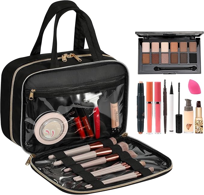 Voova Hanging Travel Toiletry Bag for Women Men, Waterproof Makeup Cosmetic Organizer Holder for Toiletries Accessories, Traveling Essentials,Shampoo,Full-Sized Container, Brushes Kit Set, Black