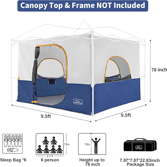 KAMPKEEPER Camping Inner Tent for Pop Up CanopyConverts 10'x10' Canopy into Camping TentFully Vented Roof, Navy Blue