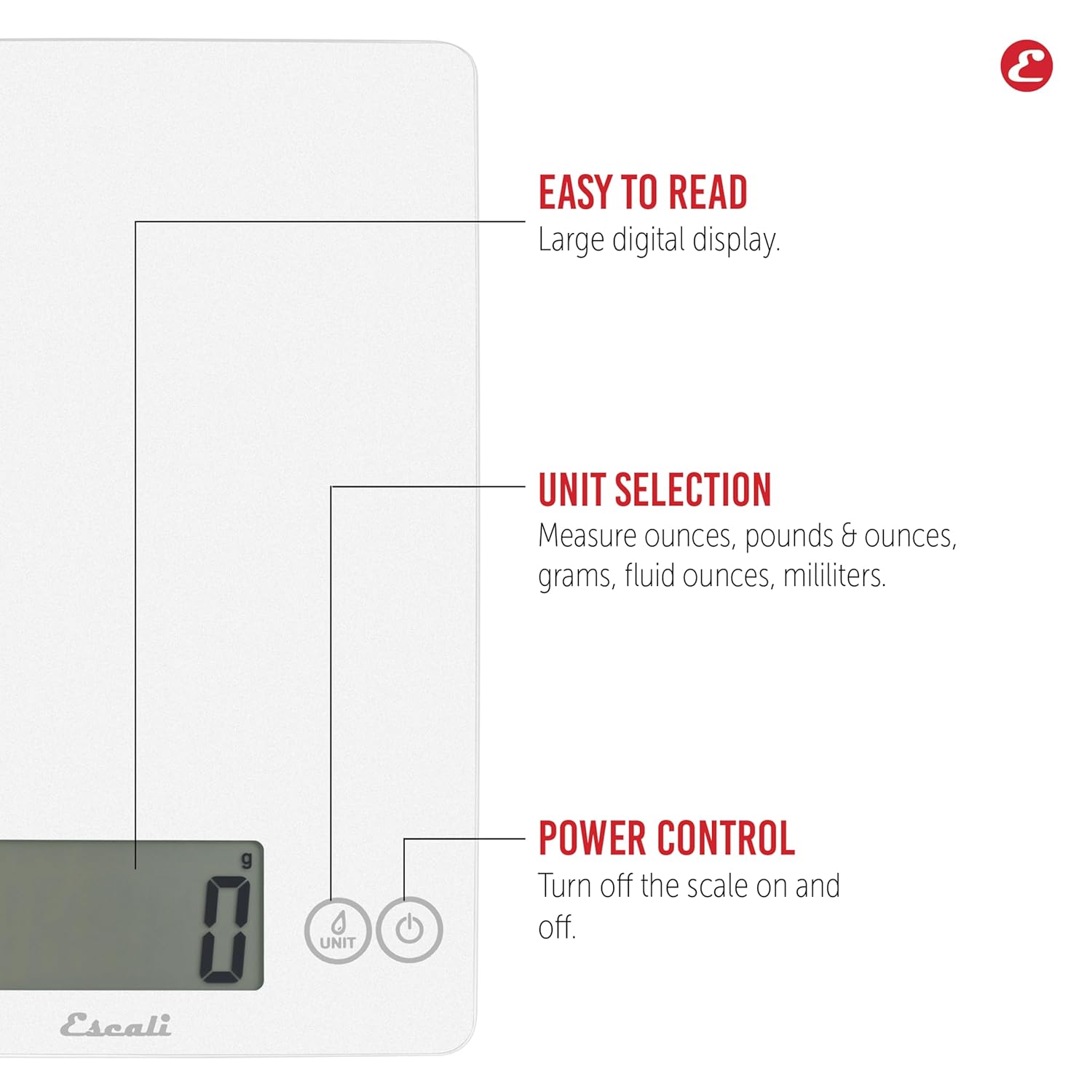 Escali Arti Digital Food Scale, Multi-Functional Kitchen Appliance, Precise Weight Measuring and Portion Control, Baking and Cooking Made Simple, Tempered Glass, Frost White