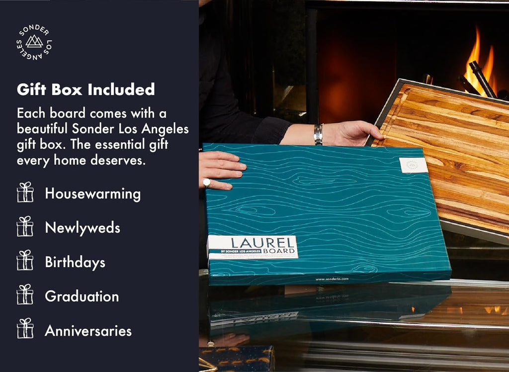 Sonder Los Angeles, Large Teak Wood Cutting Board for Kitchen with Juice Groove, Reversible Charcuterie Butcher Block 18x14x1.25 in (Gift Box Included)