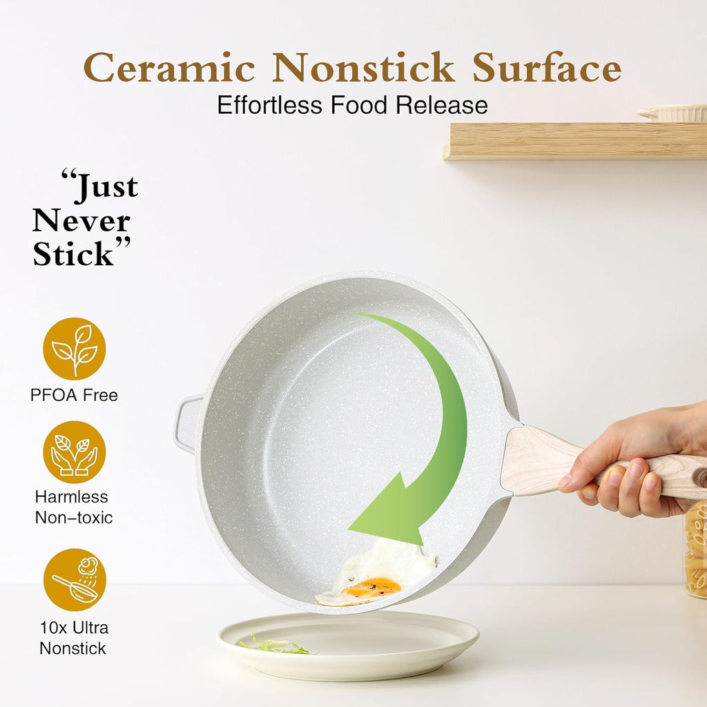 Nonstick Ceramic Deep Frying Pan, 11 Inch Non Toxic Skillet with Lid, Healthy Jumbo Cooker, Saute Pan for Cooking, Induction Cookware, PFOA & PFAS Free