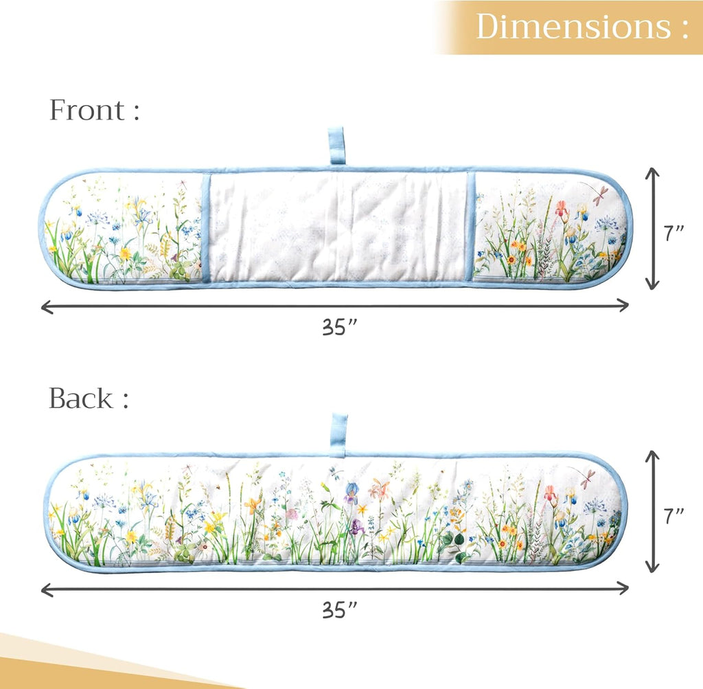 Maison d' Hermine Double Oven Mitts 100% Cotton 7"x35" Double Oven Mitt Heat Resistant BBQ Cooking Gloves with Loop, Baking, Grilling, Home, Kitchen, Handling Hot Pans Spring Summer (Fleurs De Mai)