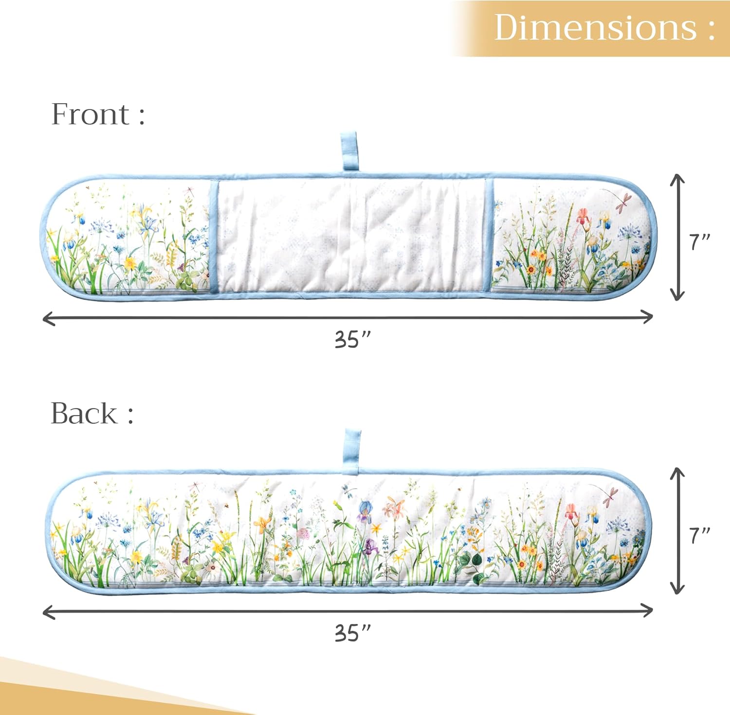 Maison d' Hermine Double Oven Mitts 100% Cotton 7"x35" Double Oven Mitt Heat Resistant BBQ Cooking Gloves with Loop, Baking, Grilling, Home, Kitchen, Handling Hot Pans Spring Summer (Fleurs De Mai)