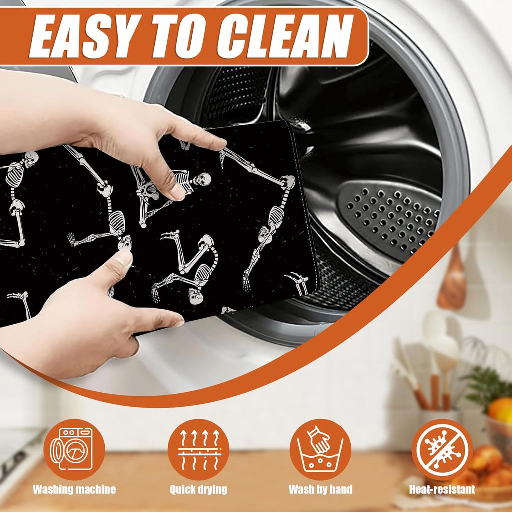 Funny Skull Yoga Dish Drying Mat for Kitchen Counter Microfiber Absorbent Dish Kitchen Drying Mat Draining Reusable Washable for Dishes/Utensils/Counterto