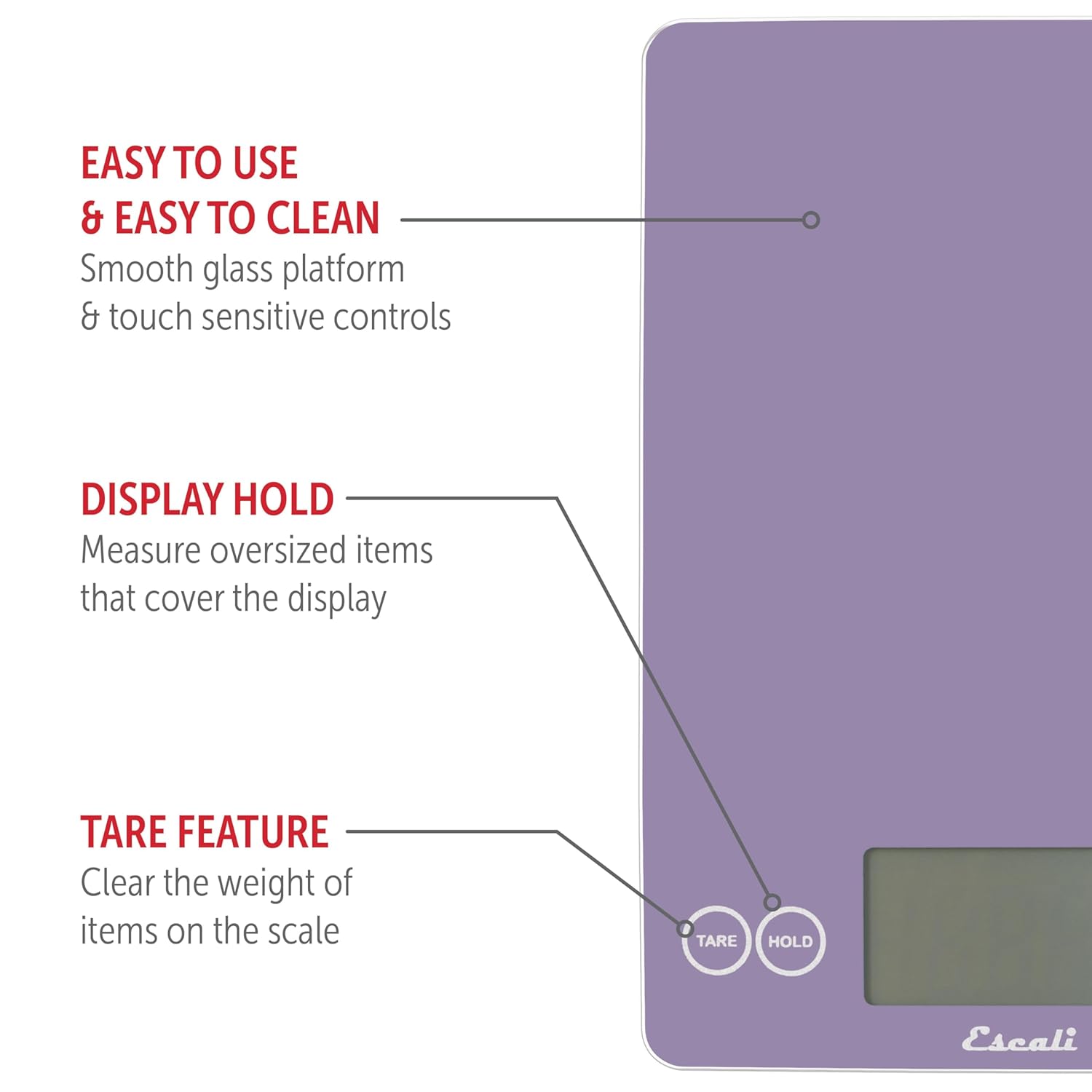Escali Arti Classic Digital Coffee Scale Espresso Scale and Countertop Food Scale, 15-Pound Capacity, Violet