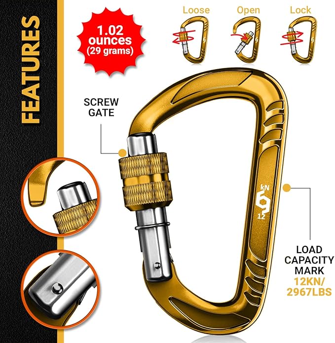 12kN (2697 lbs) Heavy Duty, Locking, Auto Locking, Wiregate Carabiner Clips, for Securing Pets, Outdoor, Camping, Hiking, Hammock, Dog Leash Harness, Keychains