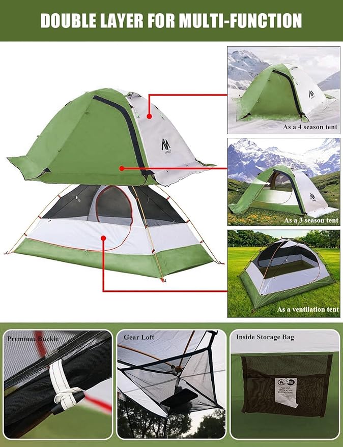 AYAMAYA 4 Season Backpacking Tent 2 Person Camping Tent Ultralight Waterproof All Weather Double Layer Two Doors Easy Setup 1 2 People Man Tents for Backpacker Outdoor Hiking Survival