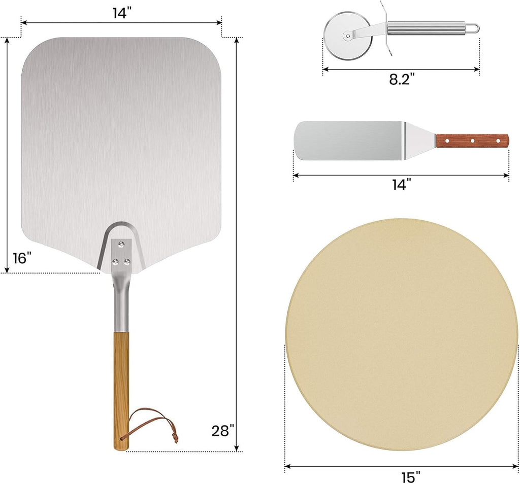 Onlyfire Round Pizza Stone Set for Oven and Grill, Pizza Grilling Tool Kit Including Baking Stone, Pizza Peel, Pizza Shovel and Cutter, Ideal for Baking Crisp Crust Pizza, Bread and More