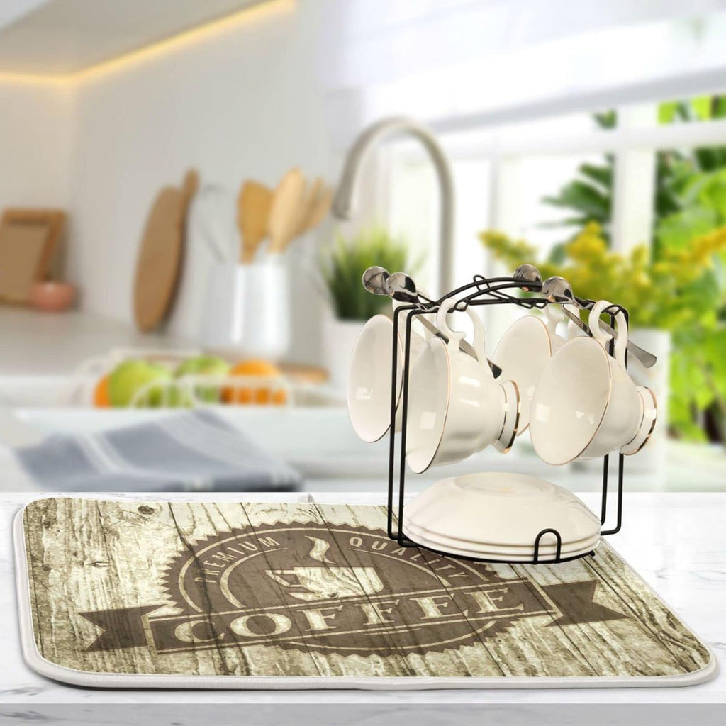 senya Super Absorbent Dish Drying Mat, Microfiber Fast-Drying Dish Mat, 24'' x 18'', Kitchen Dish Drying Pad, Retro Coffee Old Beans Vintage Wood, (g289343235p523c558s1114)