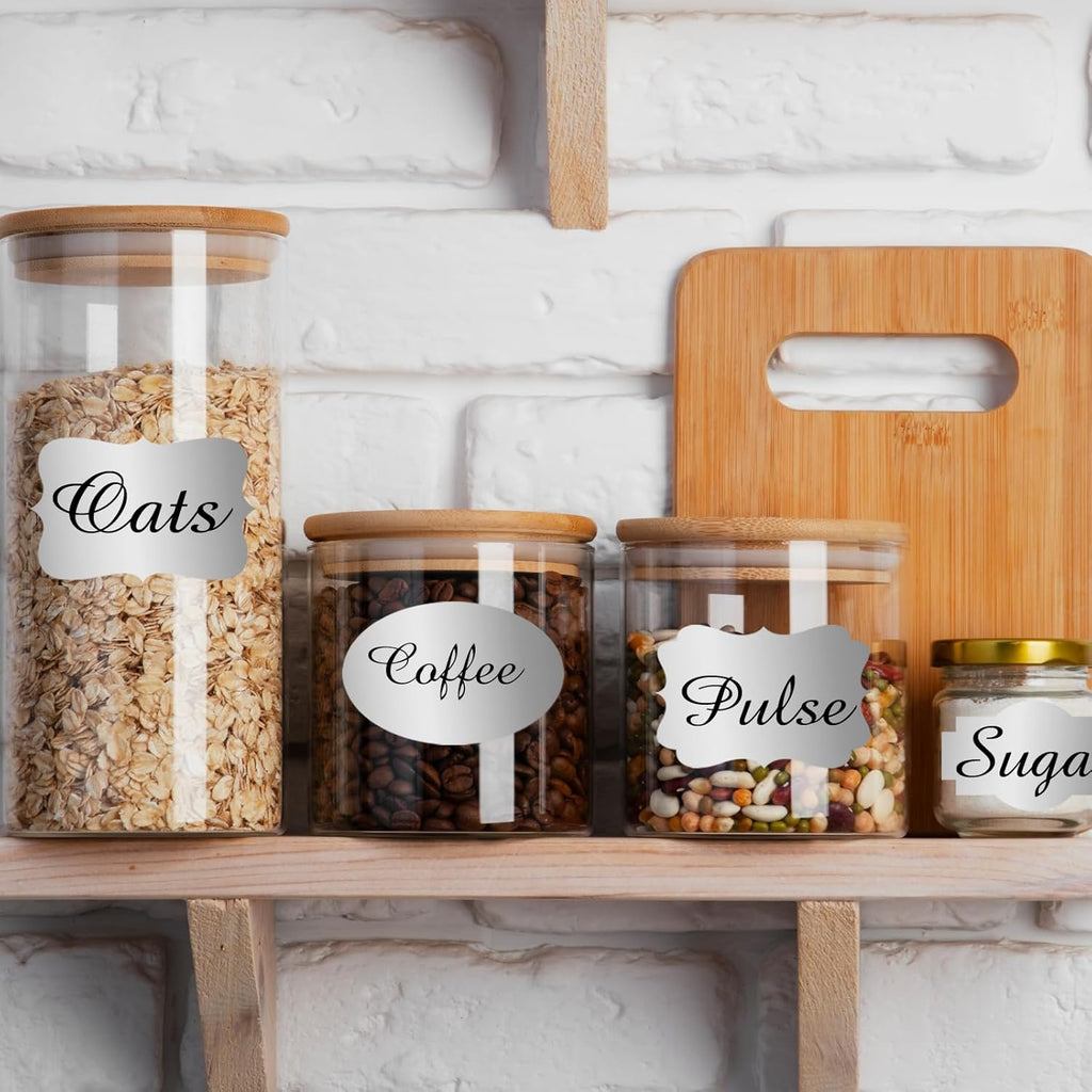 350 PCS Gift Tags Stickers, 2" x 1.2" Fancy Shape Stickers, Self-Adhesive, Handmade Bottle All-Purpose Jar Labels for Presents, Cosmetic Decoration Jars, Food Craft (Silver)