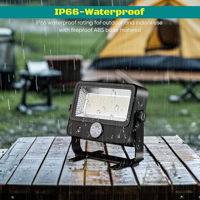 100W LED Work Light Rechargeable, Rechargeable Outdoor Light Solar Camping Lights with Magnetic, 4 Modes, Waterproof Portable Floodlight for Emergency, Repair, Camping