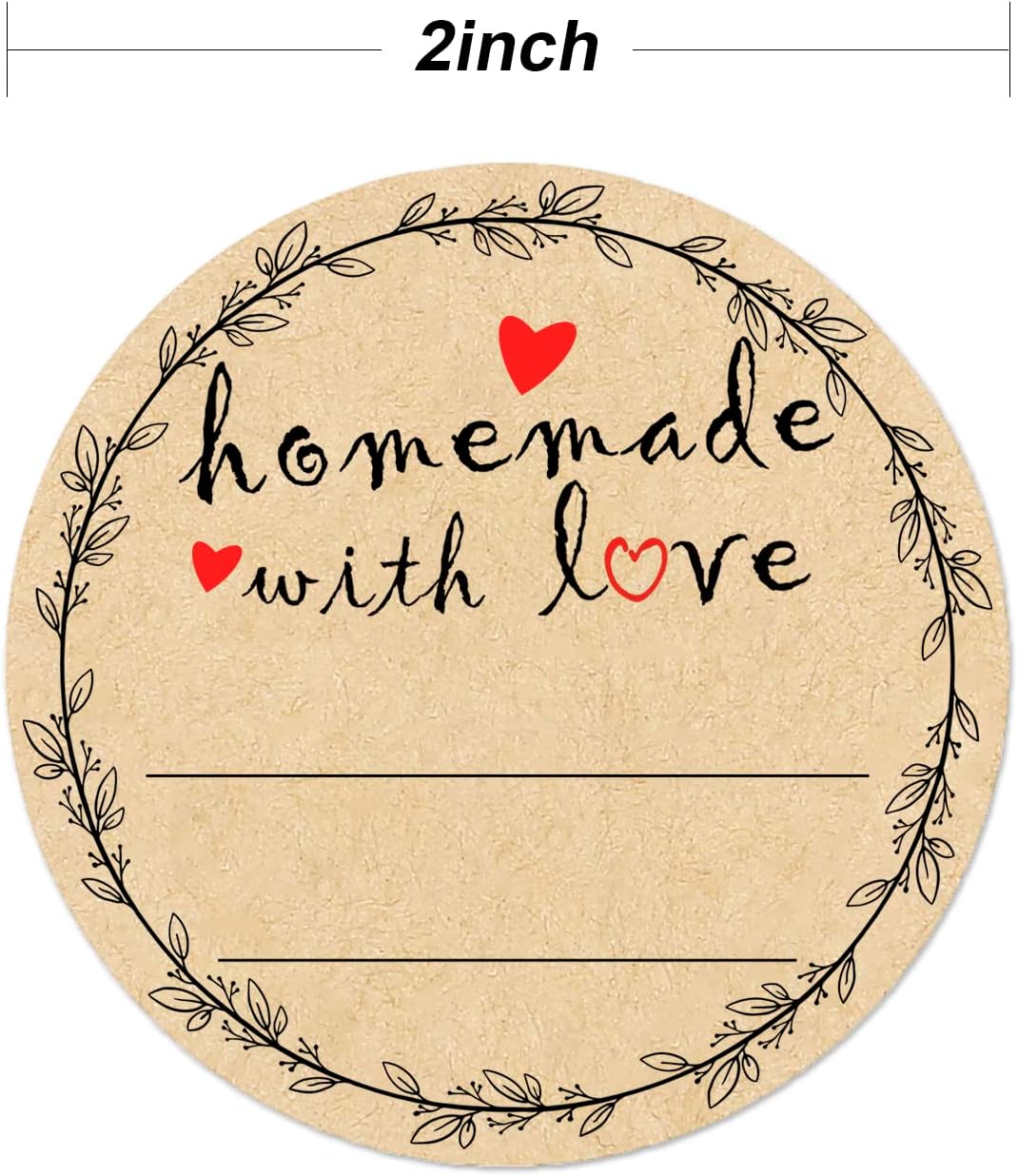 2" Homemade With Love Stickers, Kraft Jam and Jelly Jar Canning Labels With 2 Lines for Writing, Mason Jar Labels for Bottles, 500 per Roll