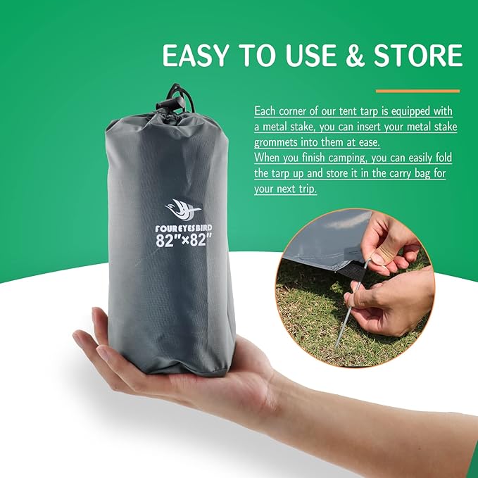 Camping Tarp Waterproof with Carry Bag for Under Tent, Ultralight Tent Footprint for Ground Camping Hiking (86" x 70")