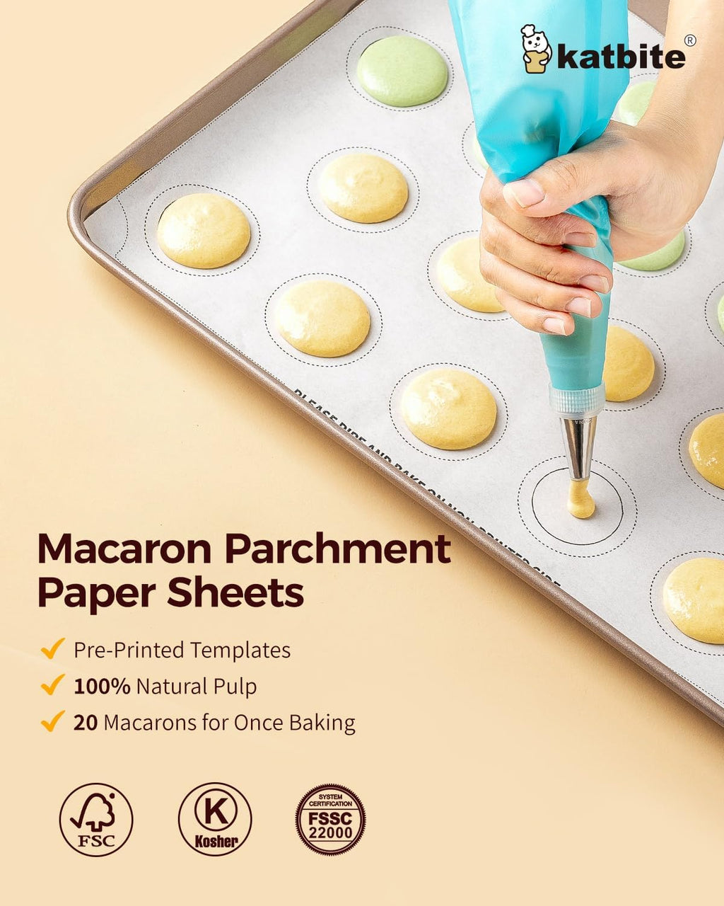 Katbite 100 Macaron Parchment Sheets Template Baking, Cookie Parchment, Printed Circle Baking Stencil for Macaron Cookie, 12x16 In, Non-Stick & Heavy Duty, Pre-cut Paper for Chicken Pizza French Fry