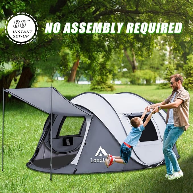 4 Person Easy Pop Up Tent Waterproof Automatic Setup 2 Doors-Instant Family Tents for Camping Hiking & Traveling