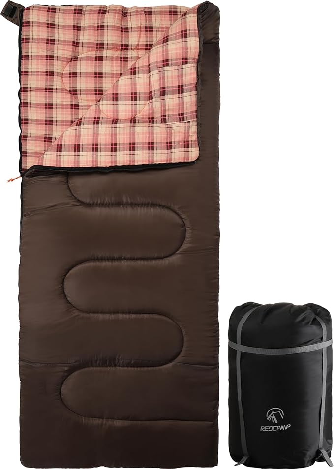 REDCAMP Cotton Flannel Sleeping Bag for Camping Backpacking, Adults Cold Weather Envelope Sleeping Bags with 2/3/4lbs Filling