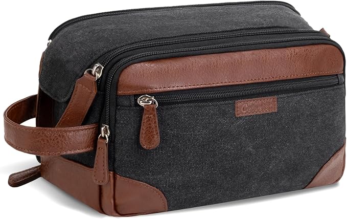 Travel Toiletry Bag for Men - Canvas Toiletries Bag with Multiple Pockets Large Hanging Dopp Kit Travel Bag for Toiletries Essentials Accessories - Dark Grey