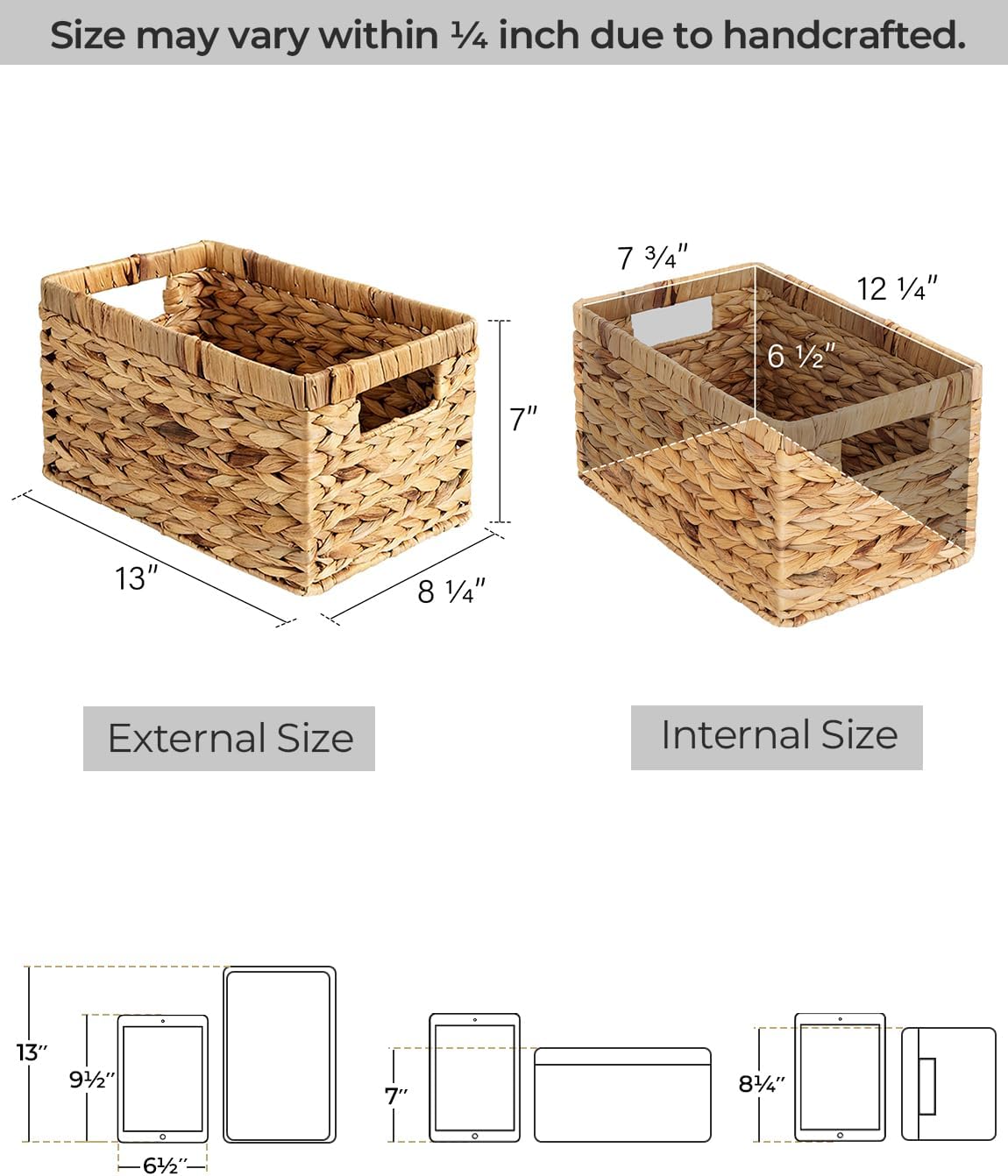StorageWorks Wicker Basket, Baskets for Organizing, Storage Basket with Built-in Handles, Water Hyacinth Shelves (Medium 2-Pack, Natural Hyacinth)