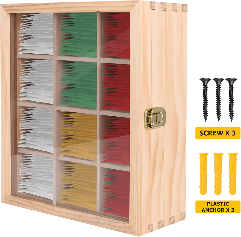 LI.TOPWP Pine Wood Tea Bag Organizer, 12 Compartments Tea Storage Box with Clear Acrylic Window, Multi-Functional Tea Bag Holder for Countertop, Kitchen Cabinet.