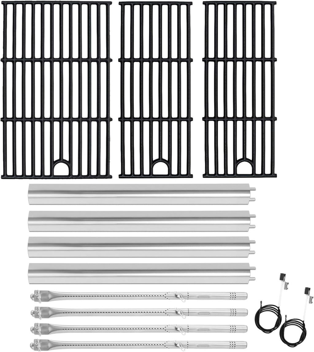 Grill Parts for Charbroil Performance 4-Burner 463352521 463354021 463365021 463365522 463366022, 17 inch Cooking Grate, Burner and Heat Plate for Charbroil Grill Replacement Parts 463351221