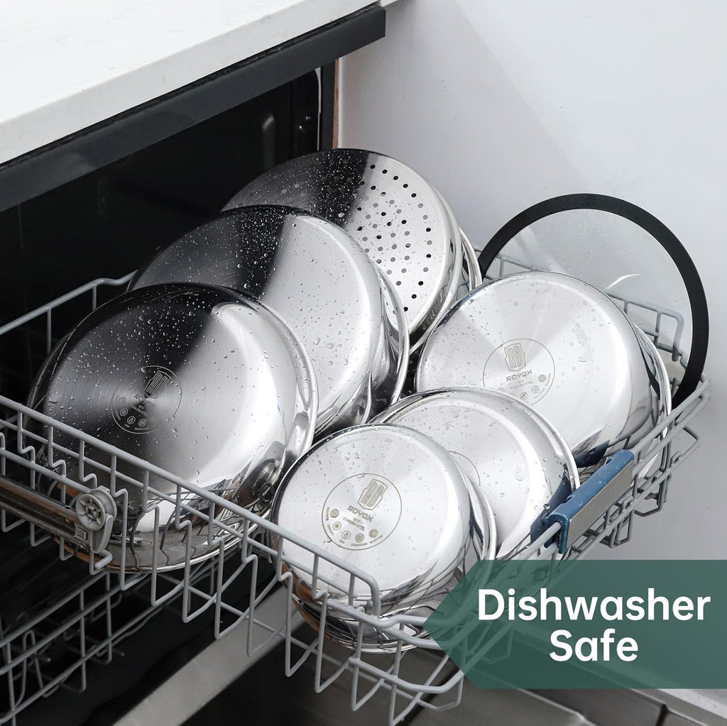 ROYDX New Model Hybrid Nonstick Cookware Set 19-Piece Stainless Steel Pots and Pans Set with Removable Handles, Save Space,Dishwasher and Oven Safe, Induction Ready, Compatible with All Cooktops