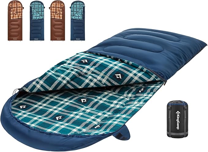 KingCamp Sleeping Bag for Adults, Cold Weather & Warm XL Big and Tall Flannel Sleeping Bags with Compression Sack Portable Waterproof Essentials Gear Accessories for Outdoor Camping