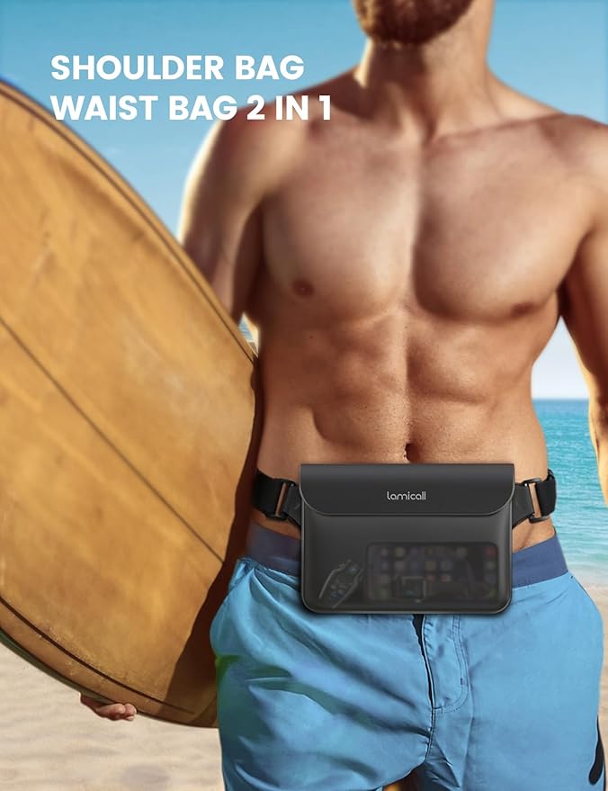 Lamicall Waterproof Fanny Pack, Cruise Essentials 2025 - [Elastic Waist Strap] Dry Bag Pouch, Travel, Boat, Paddle, Kayak, Beach, Swimming Accessories, 8.7” for iPhone 16 15 14 13 Pro Max, Galaxy