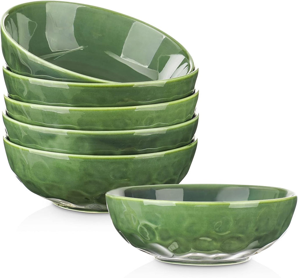 vicrays Ceramic Pasta Bowls Set, 32 Ounce Soup Bowls, Large Salad Bowls, Chip Resistant, Dishwasher Microwave Safe, Fluted stoneware Bowls for Kitchen, Serving Bowls, Set of 6 (Green)