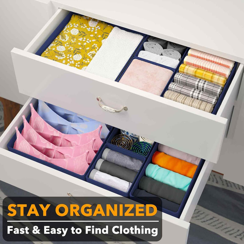 SpaceAid Drawer Organizer for Clothes, 12 Pack Dresser Drawer Organizer Bins, Closet Organizers and Storage Dividers for Clothing, Underwears, Socks (Blue)