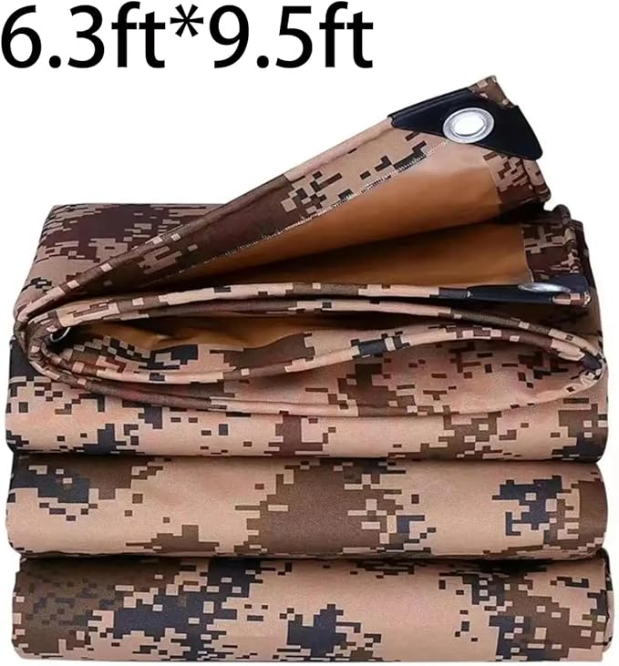 Waterproof Tarp CamouflageThickening Multi-Size Sun Shade Sail Customized Tarpaulin Sunrays Block Awning for Patio Canopy Rain Cover Canvas Sunshade Camp Outdoor Gardens Canopy (6.3ft*9.5ft)
