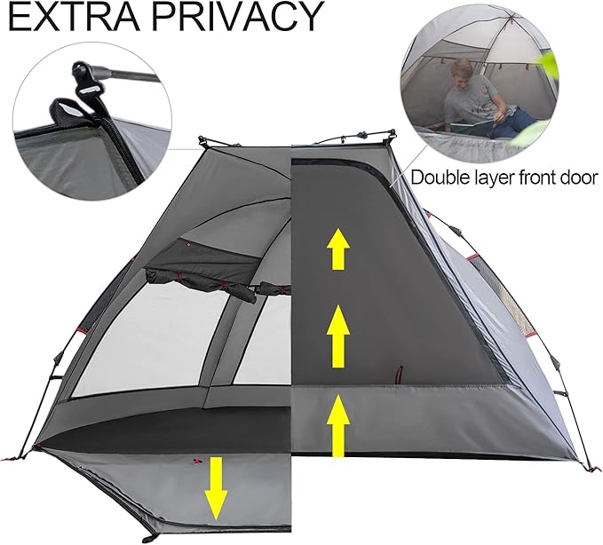 apollo walker Beach Tent Sun Shelter 3-4 Person Easy Setup Portable Sunshade Canopy Large,Extended Floor,Stakes,Sand Pockets,UPF 50+ Waterproof Windproof Outdoor Camping Fishing Picnic