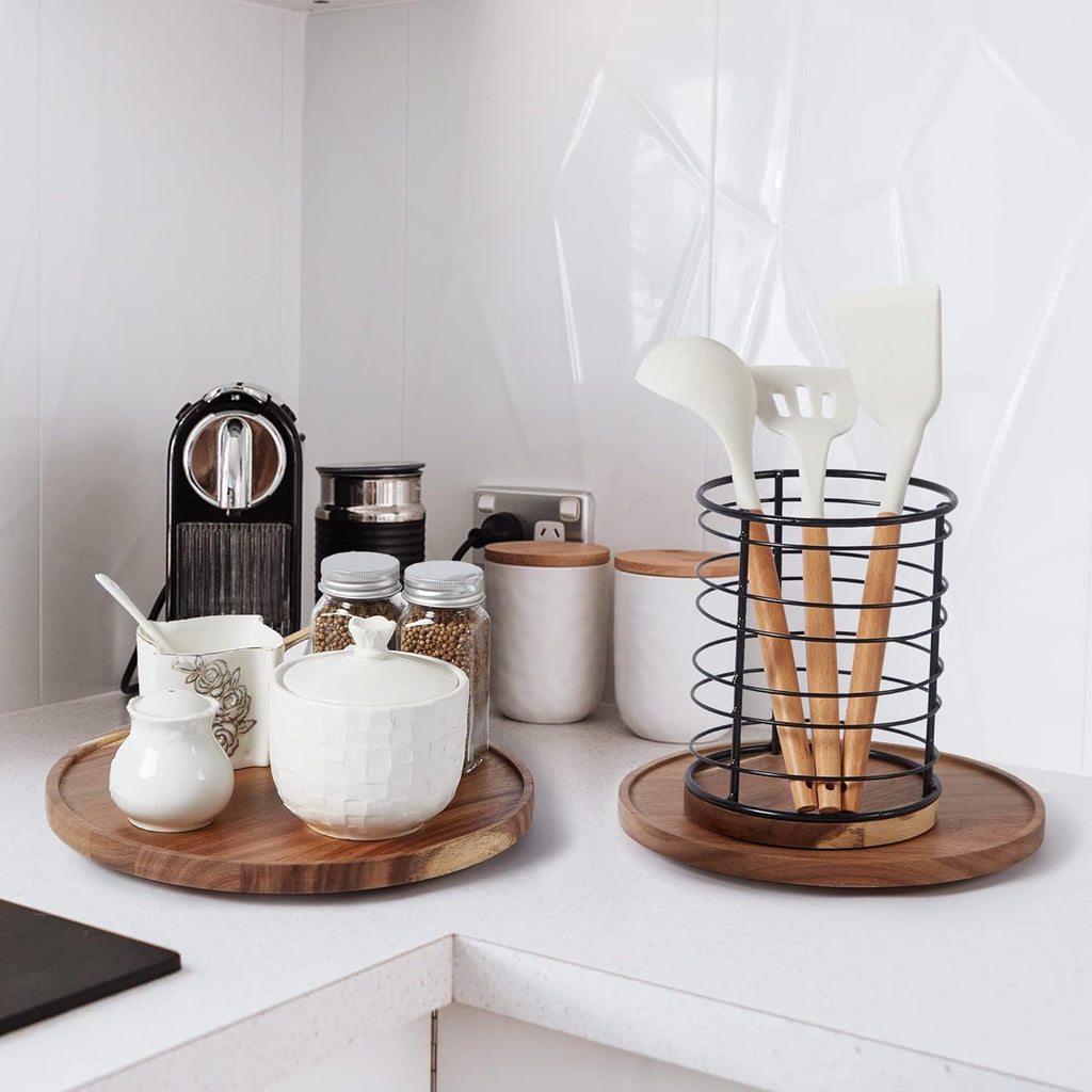 10-inch Acacia Wood Lazy Susan Organizers, ACIAZAAZ Lazy Susan Turntable for Cabinet, Kitchen Turntable Storage for Table, Countertop, Pantry