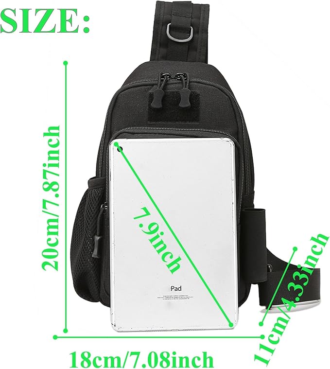 Fishing Sling Bag - Small Fishing Tackle Storage Bags with Rod Holder((Black)