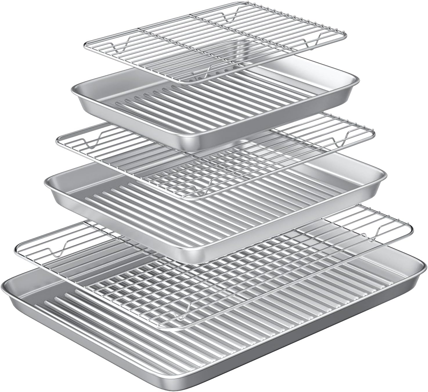 Baking Sheet with Wire Rack Set: 3 Baking Pans + 3 Cooling Racks for Cooking and Baking - Stainless Steel Nonstick Bacon Pans for Oven, Warp Resistant & Heavy Duty & Rust Free