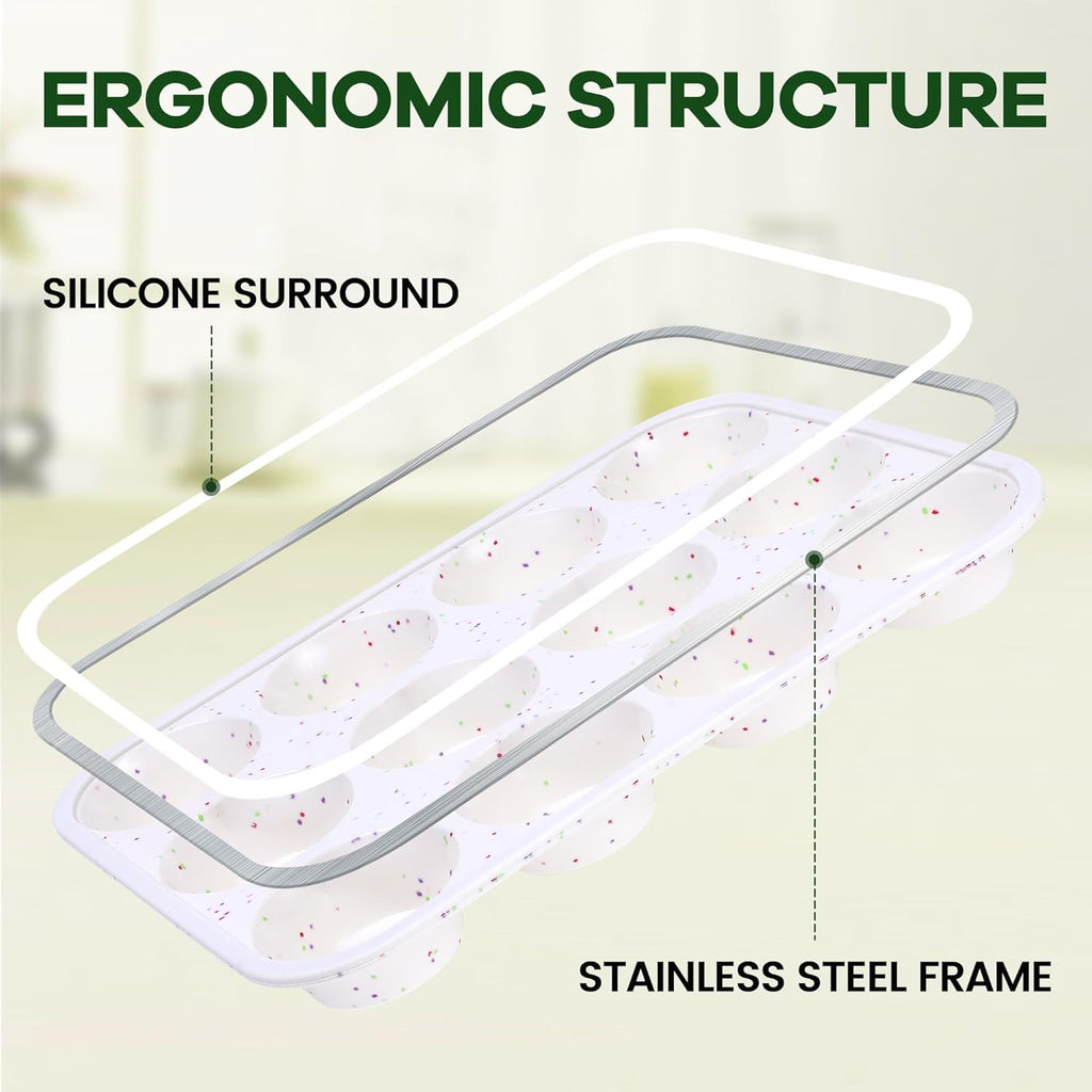 Muffin Pan - 12 Cups Silicone Muffin Pan Non-Stick Food Grade Silicone Cupcake Pan for Muffins,Tart, BPA Free - Standard Cup Size - Diameter 2.8" Depth 1.2" - 1 Piece Cream with Rainbow Dots