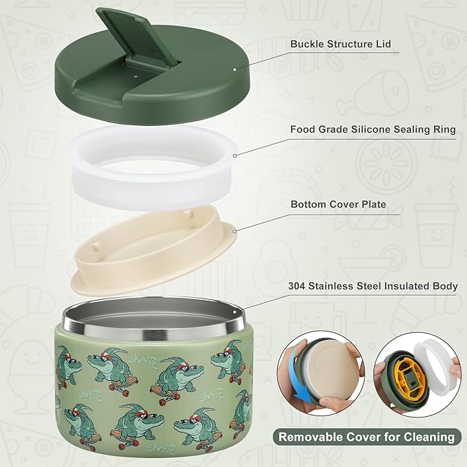 12oz Kids Soup Thermo for Hot Food Insulated Vacuum Food Jar with Buckle Lid, Stainless Steel Wide Mouth Leak Proof Lunch Container for School Travel 1 Pack