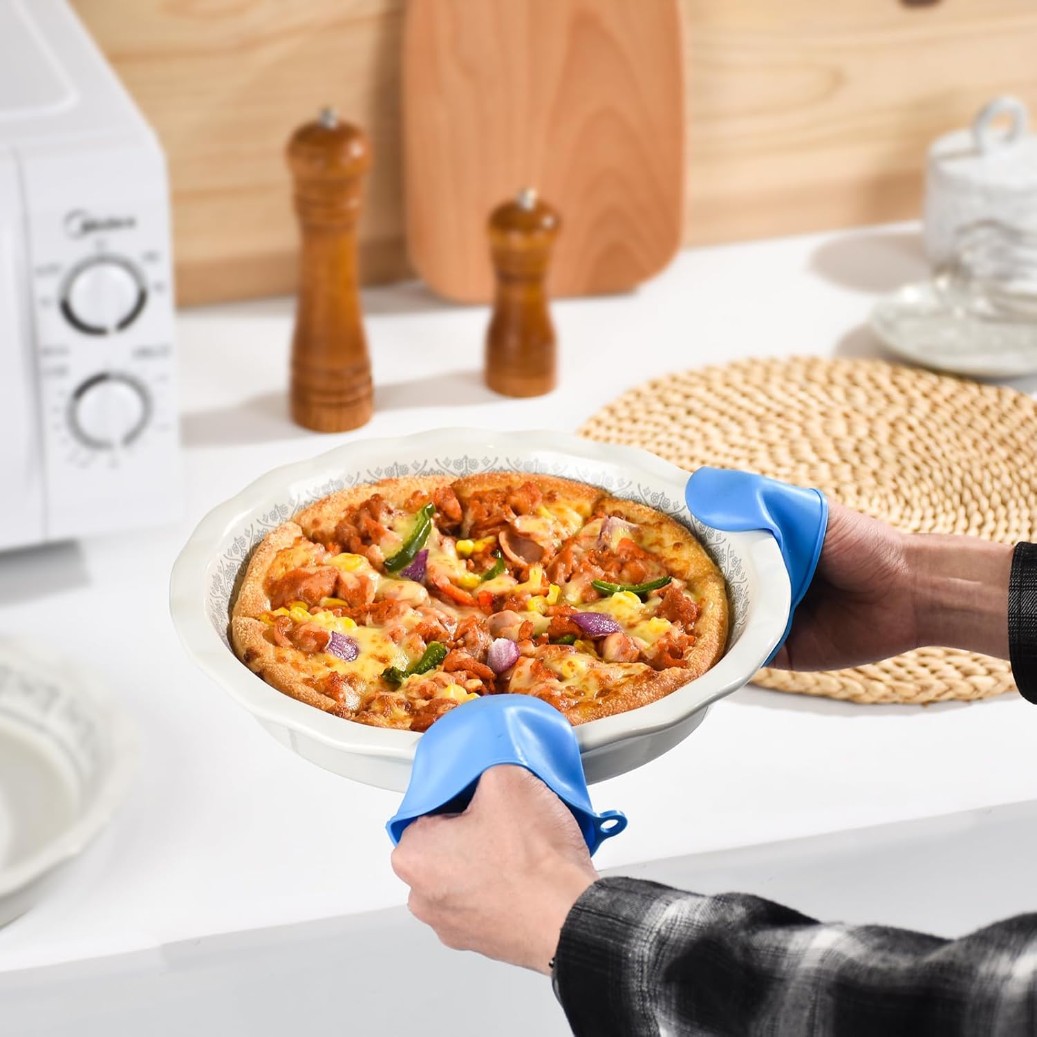 Ceramic Pie Pans for Baking, 9 Inch Porcelain Pie Pan Pie Dish, Round Pie Plate for Apple Pie, Quiche, Pot Pies, Tart（White）