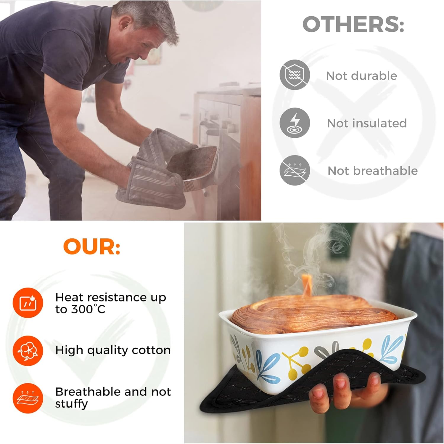 4PCS Oven Mitts and Pot Holders Sets 500°F Pot Holders for Kitchen Heat Resistant Oven Gloves Anti-Slip Silicone Stripe Oven Mitts Heat Resistant Hot Pads Oven Mits Potholders for Kitchens (Black)