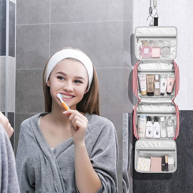 Hanging Travel Toiletry Bag,Large Capacity Cosmetic Travel Toiletry Organizer for Women with 4 Compartments & 1 Sturdy Hook,Perfect for Travel/Daily Use/Christmas