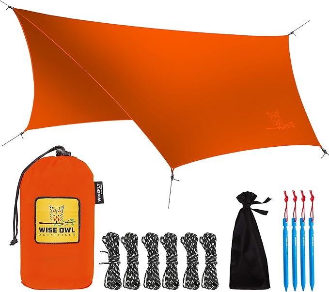 Wise Owl Outfitters Hammock Tarp, Hammock Tent - Rain Tarp for Camping Hammock - Camping Gear Must Haves w/Easy Set Up Including Tent Stakes and Carry Bag