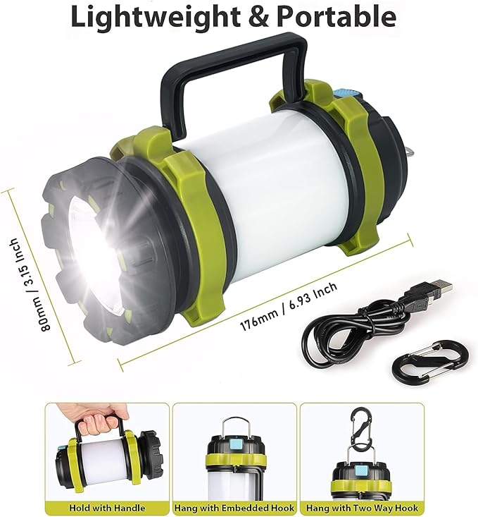 2-Pack Waterproof Rechargeable LED Lantern - 1500LM 6 Modes | 4000mAh Rechargeable Battery | Emergency Backup for Power Outages, Hurricanes, Camping & Outdoor Use | Durable & Portable