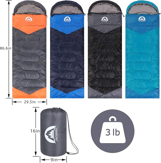 SWTMERRY Sleeping Bag 3 Seasons (Summer, Spring, Fall) Warm & Cool Weather - Lightweight,Waterproof Indoor & Outdoor Use for Kids, Teens & Adults for Hiking and Camping