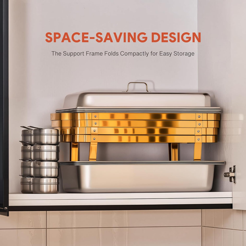 WILPREP Chafing Dishes for Buffet, 2 Pack 9 qt Chafer and Buffet Warmer Set with Full Size Pans & Foldable Frames, Food Grade Stainless Steel Food Warmers for Parties Buffets Banquets, Gold & Silver