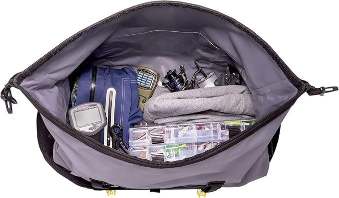 Plano Z-Series Roll-Top Waterproof Duffel with Backpack Straps, Gray with Yellow Accents, 500D PVC Fabric Fishing Dry Bag, Soft Fishing Duffel Bag Storage