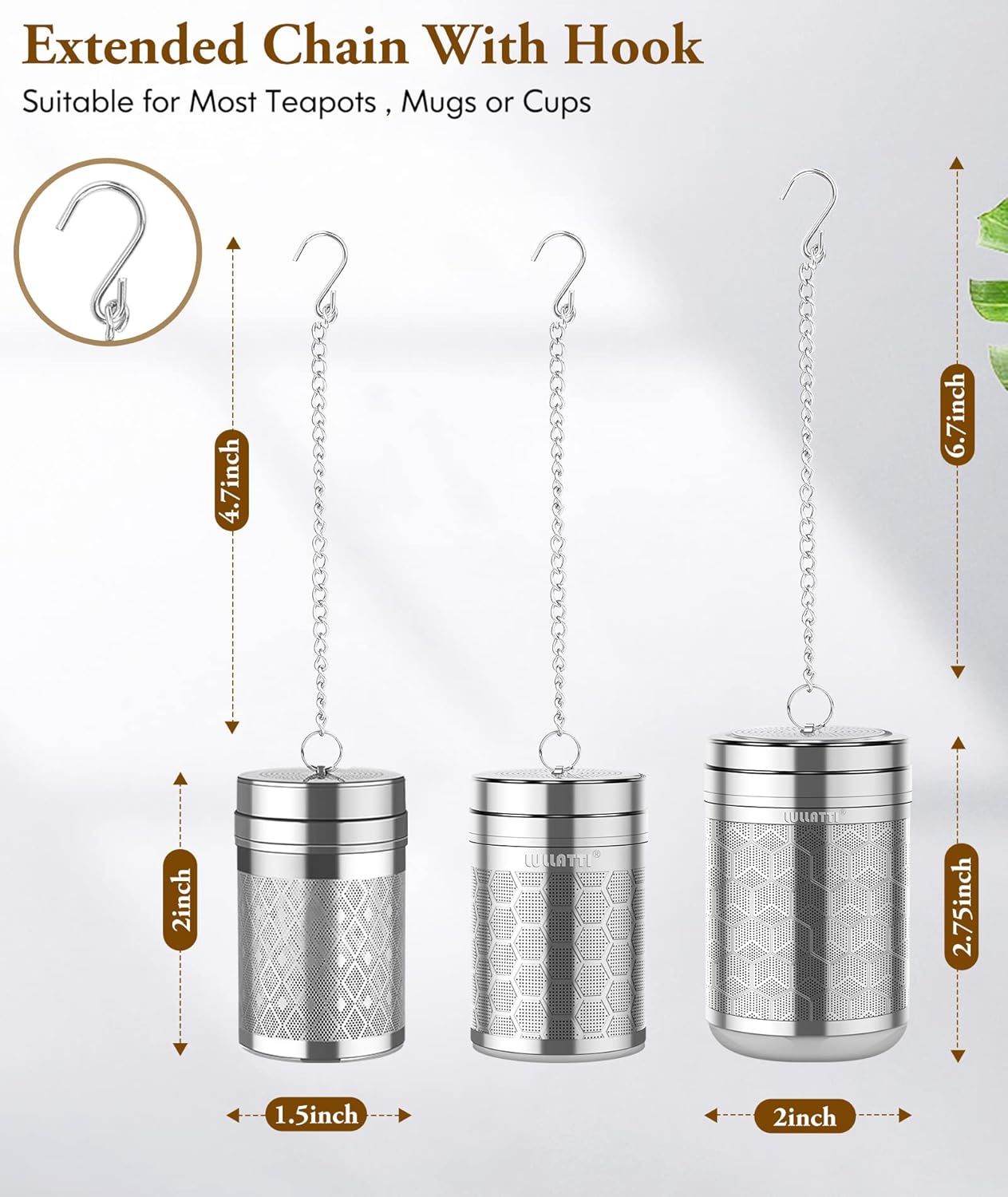 Tea Balls for Loose Tea, (2+1 Pack) 18/8 Stainless Steel Tea Infuser Set, Extra Fine Mesh Tea Strainers for Brew Tea, Spices & Seasonings
